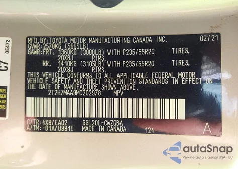 2021 Lexus Rx 350 z USA, uszkodzony, nr VIN 2T2HZMAA9MC202978